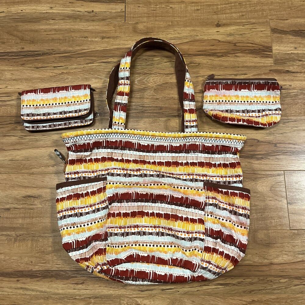 THIRTY ONE Retro Metro Bag Twill Stripe Red/Orange/Yellow/Brown Wallet Pouch